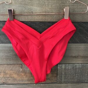 NWOT OneOne Women's Jesse Fuller Coverage V Bikini Swim Bottom in Red